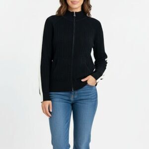 Ralph Lauren Polo Jeans Black Cotton Cable Knit Full Zip Cardigan Sweater Sz XL